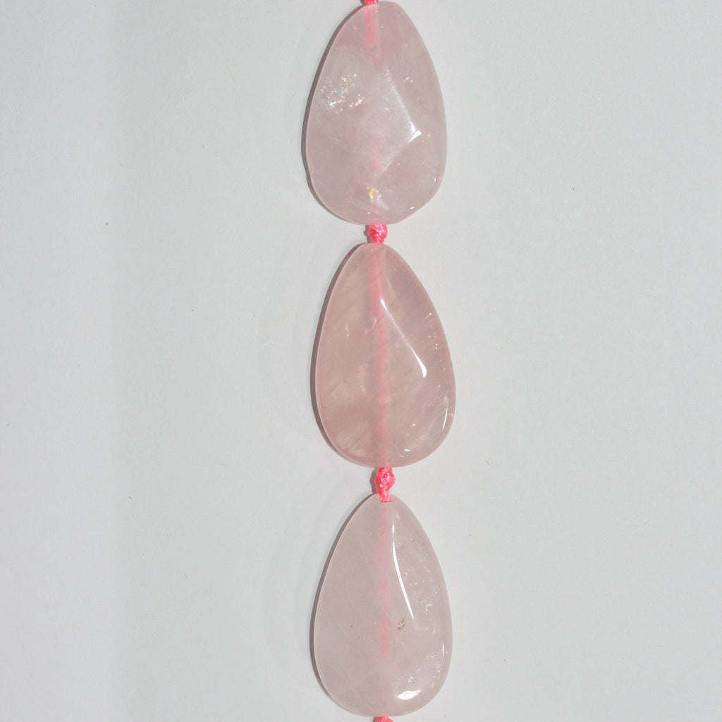 Perles plates lisses en quartz rose St 15" 35x20mm.-Rig 39cm.