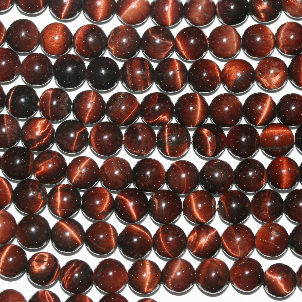 Perles rondes lisses œil de tigre St 15" 10 mm. - Fil 39 cm.