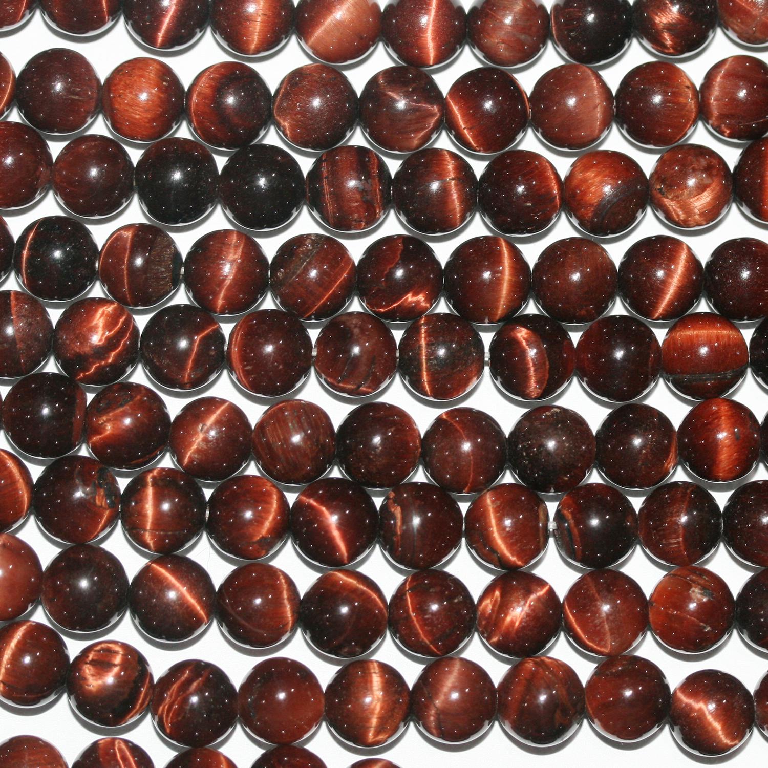 Perles rondes lisses œil de tigre St 15" 10 mm. - Fil 39 cm.