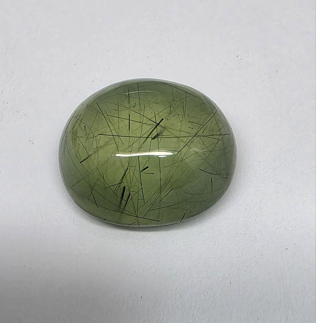 Cabujón ovalado de prehnita AAA de 16,5 x 14,6 mm y 118,5 ct (lote de vida, calidad rara)