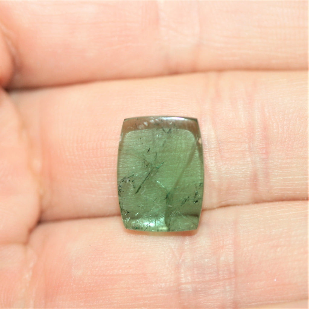 Tourmaline bleu-vert cabochon coussin 14,8 x 11 mm (7,42 ct) - Pierre naturelle non traitée