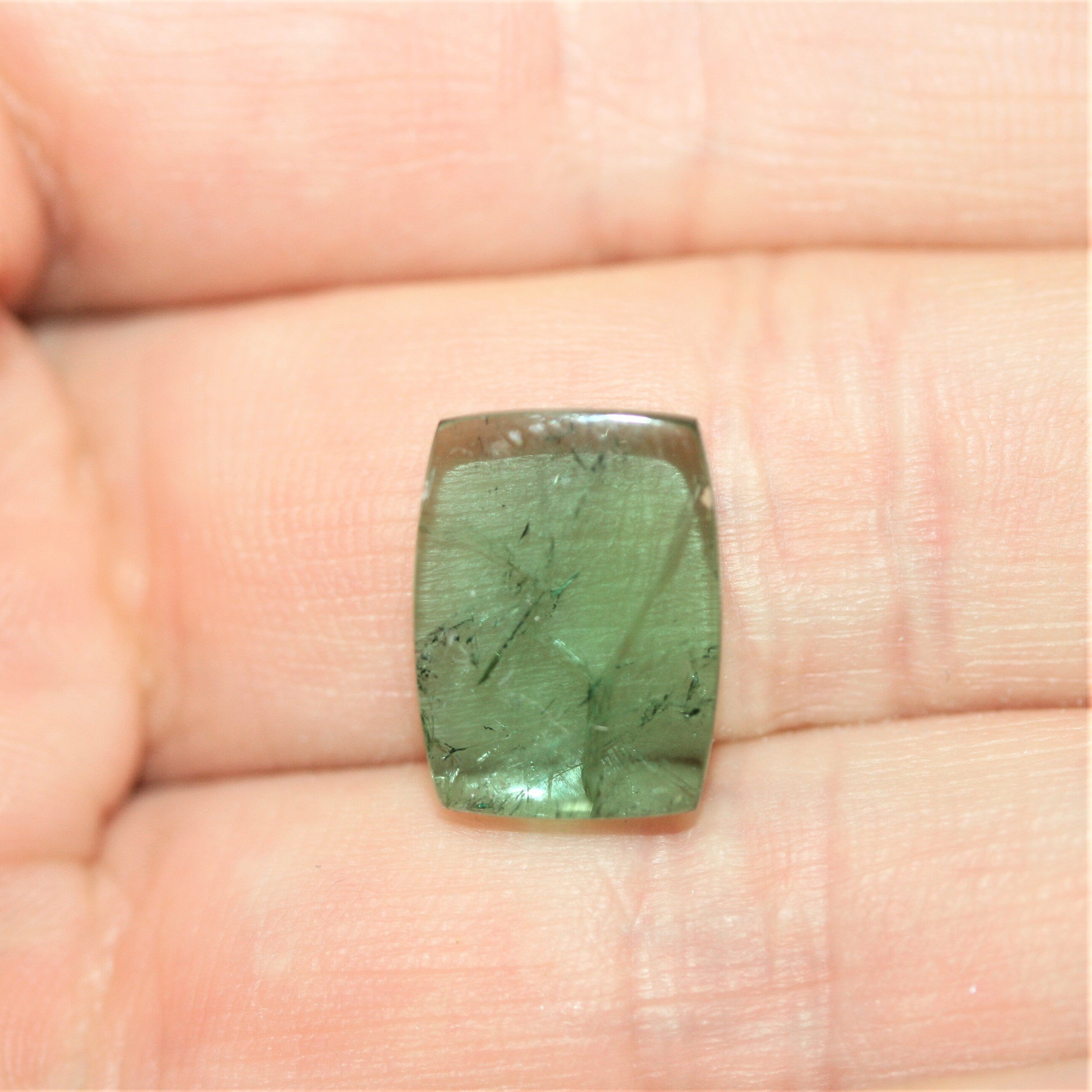 Tourmaline bleu-vert cabochon coussin 14,8 x 11 mm (7,42 ct) - Pierre naturelle non traitée