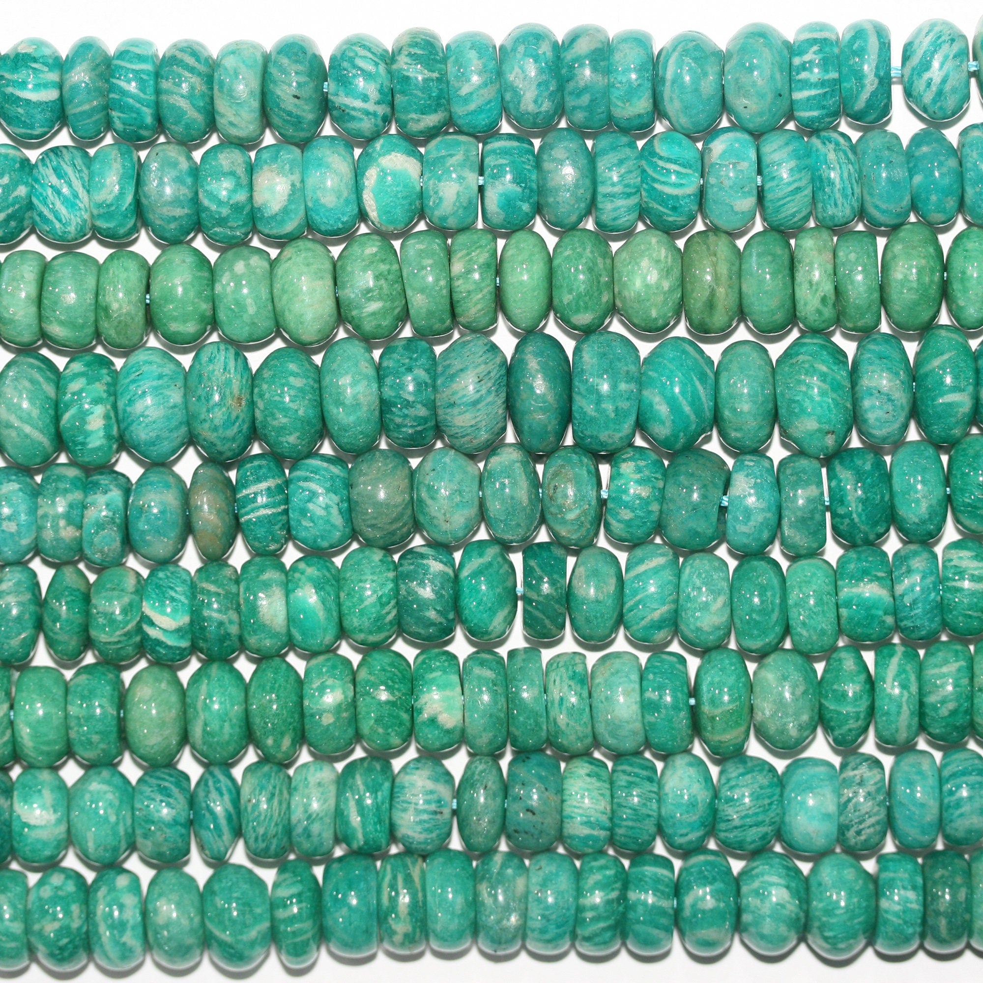 Perles rondelles lisses en amazonite russe, 12 x 6 mm, 15 pouces (38 cm) - Fil de 39 cm