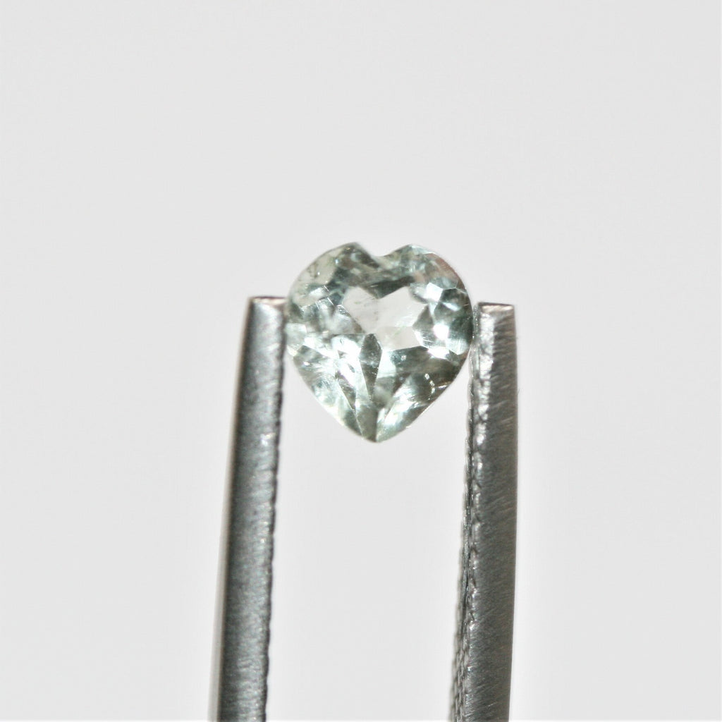 Lot de 14 cœurs à facettes en prasiolite de 6 mm.