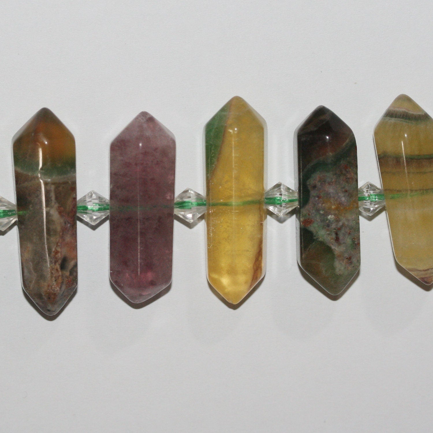 13" St Fluorite Degrade faceted point Beads 26x10-36x10mm.Approx.-Strand 37cm.