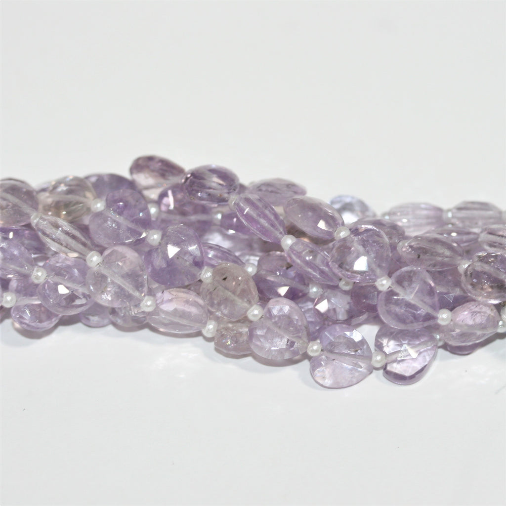 Cuentas de corazón facetadas de amatista Santa de 7" 8x10 mm - Hilo de 17 cm.