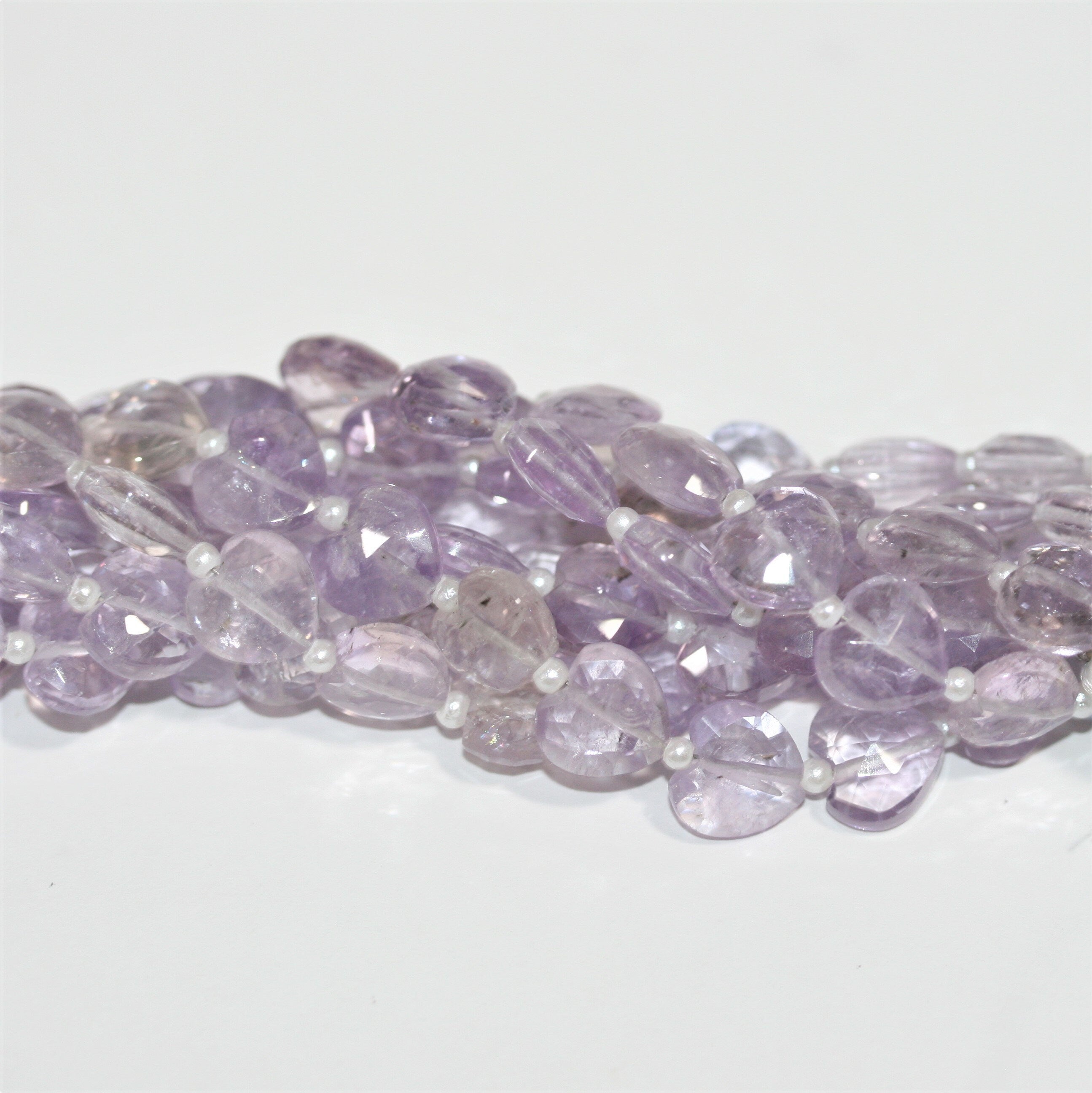 Cuentas de corazón facetadas de amatista Santa de 7" 8x10 mm - Hilo de 17 cm.