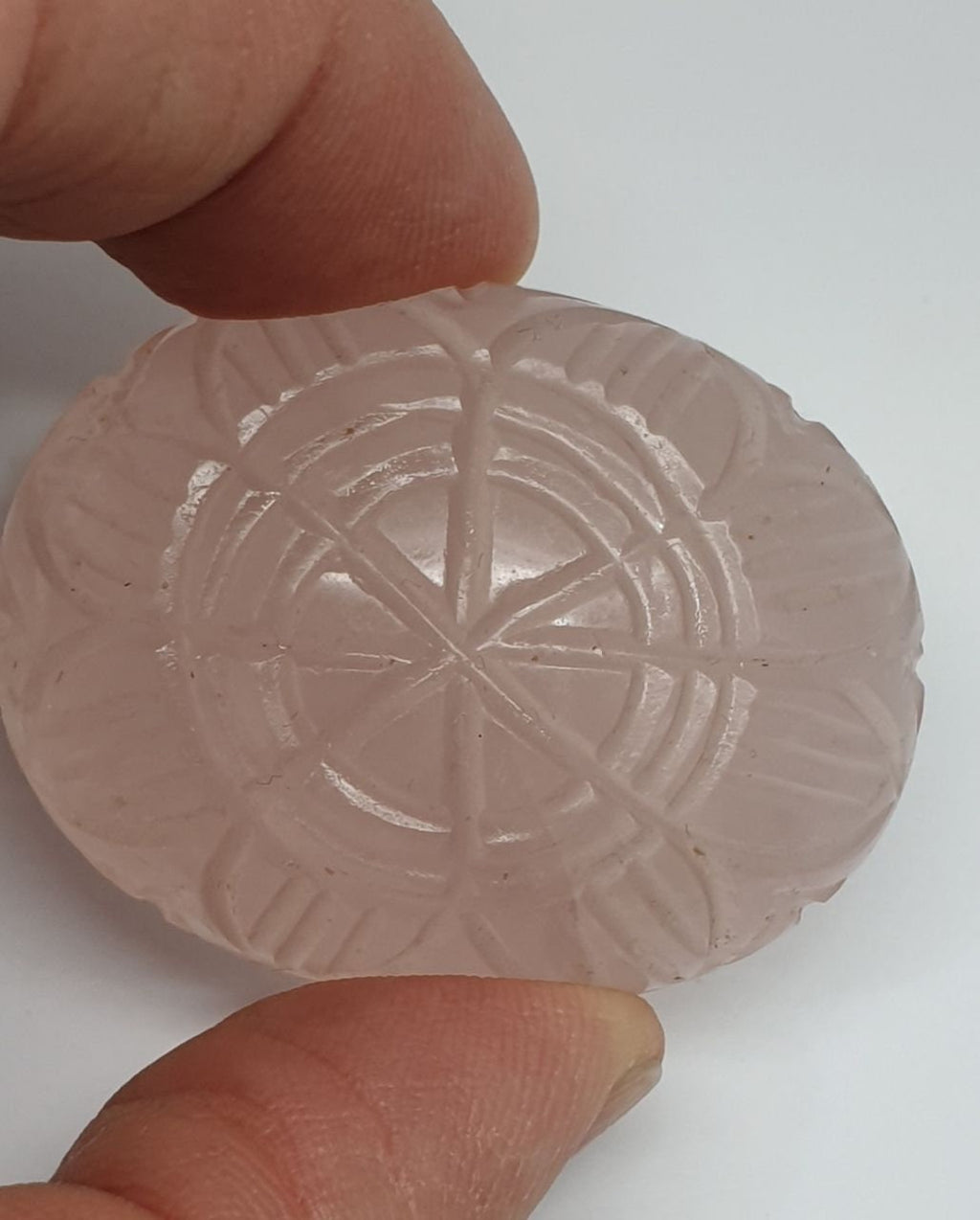 Huge One Of A kind Hand Carved Rose  Quartz Oval  Cabochon Stone Unique Carving 43.22x33.3x18mm 178.8ct Really Collector Piece