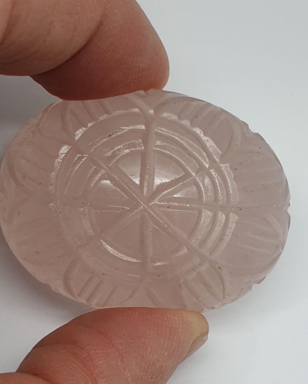 Huge One Of A kind Hand Carved Rose  Quartz Oval  Cabochon Stone Unique Carving 43.22x33.3x18mm 178.8ct Really Collector Piece