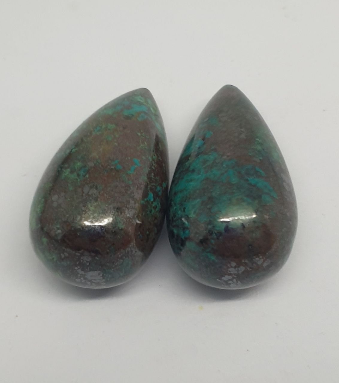 1 Pair Undrilled  Chrysocolla Drops 25.5x13.8mm . Natural Stone.Designer Pieces