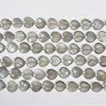Cuentas de corazón facetadas de piedra lunar gris St. de 7" 8 x 10 mm - Hilo de 17 cm.