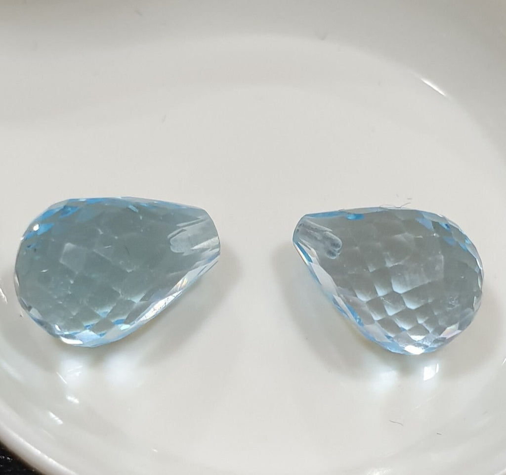 1 Pair AAA Half Drilled Sky Blue Topaz Briolette Cut Drop 10x7mm- DIY Supplies- Gemstones- Natural Gems- Genuine