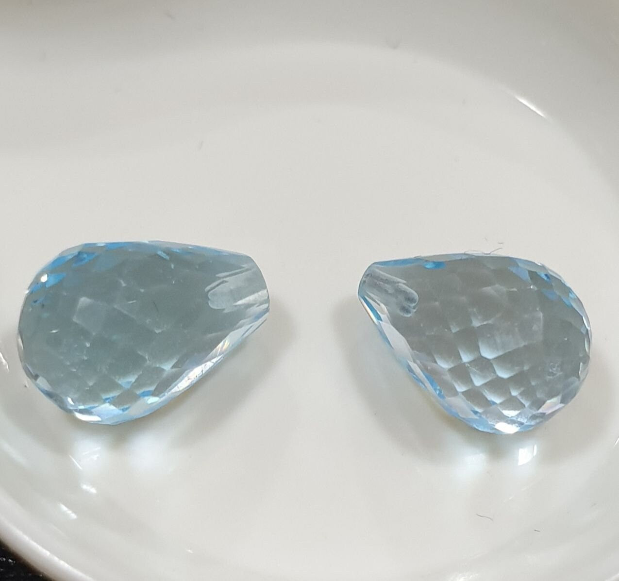 1 Pair AAA Half Drilled Sky Blue Topaz Briolette Cut Drop 10x7mm- DIY Supplies- Gemstones- Natural Gems- Genuine