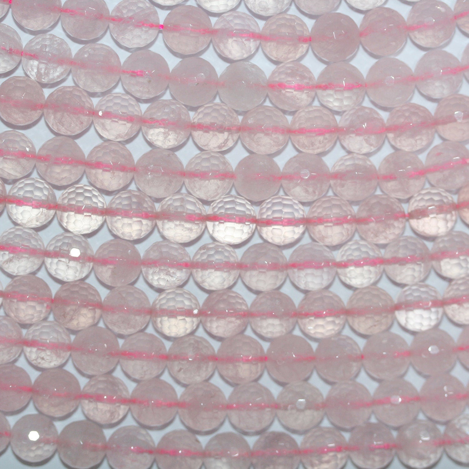 Perles rondes à facettes en quartz rose St de 14 pouces (12 mm) - Fil de 39 cm