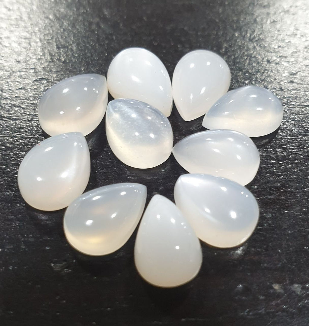 10 Pcs Lot White Moonstone Pear Cabochon 10x7mm. (10 pcs.)