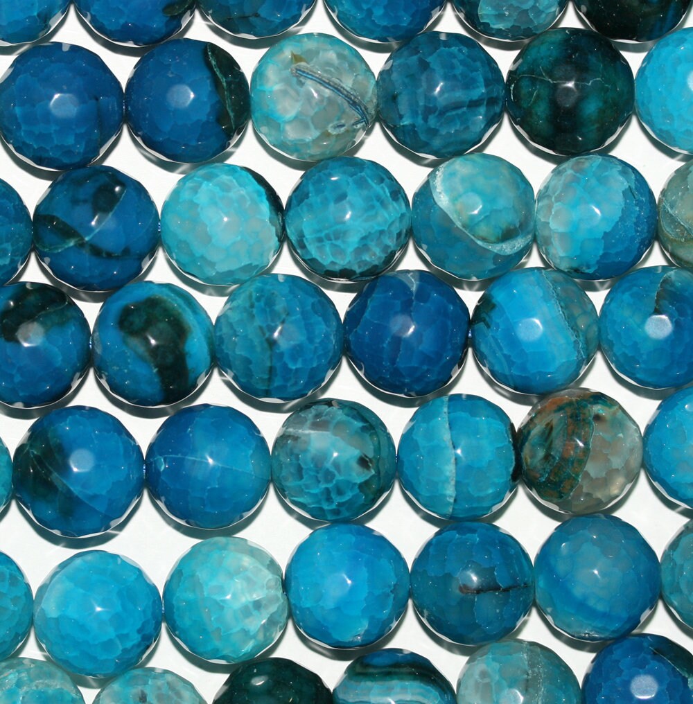 Cuentas redondas facetadas de ágata azul de 16" (16 mm) - Hilo de 40 cm