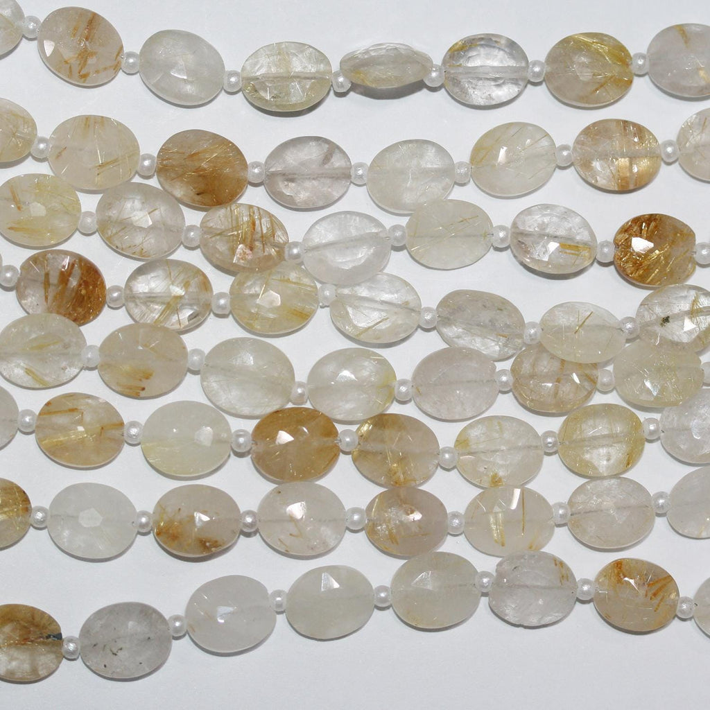 Perles ovales à facettes en quartz rutile St 8" 10x8mm.-Rig 20cm.