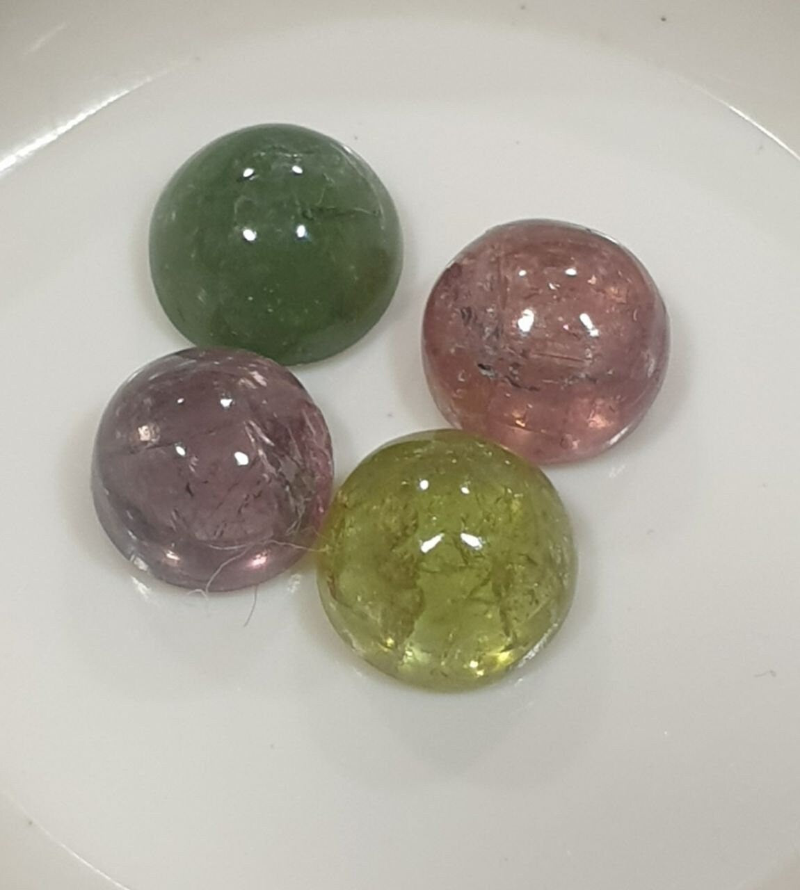Tourmaline Lot Round Cabochons 6.5mm.-(4pcs)  -Gemstone Parcels-Loose Stones Wholesale Price-Natural Gems