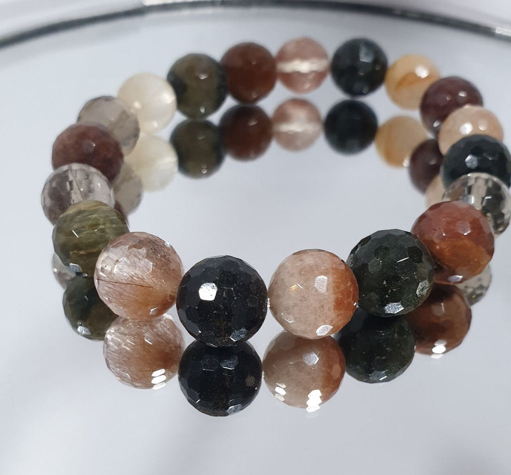 Pulsera elástica de cuarzo rutilado con cuentas redondas de 12 mm - Proveedor de joyas - Poder curativo - Brasil