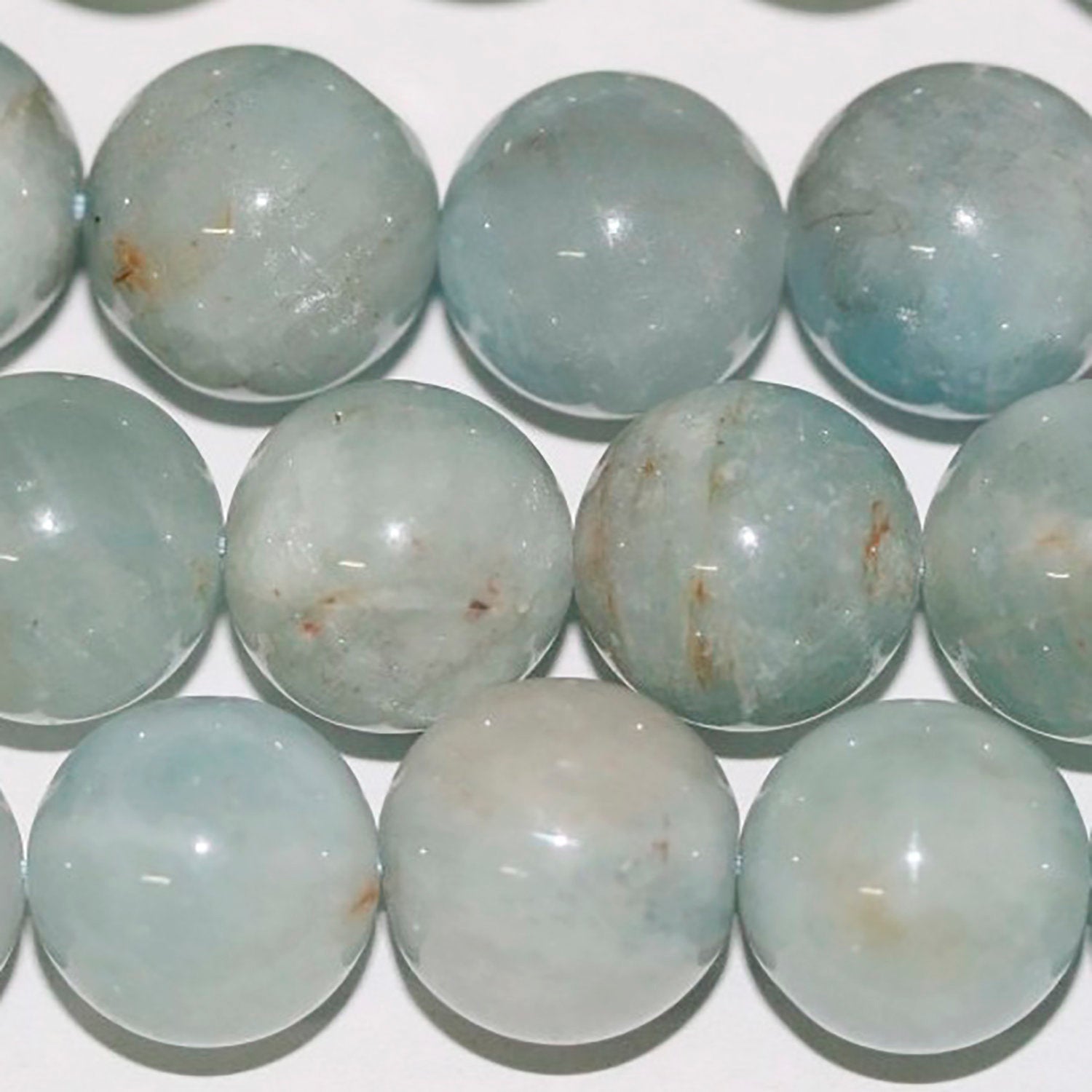 Cuentas redondas de aguamarina de 16" (14-15 mm) - Hilo de 40 cm