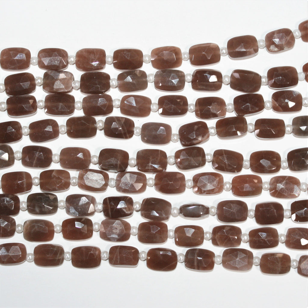 Cuentas rectangulares facetadas de piedra lunar marrón de 7" 9x6 mm - Hilo de 17 cm.