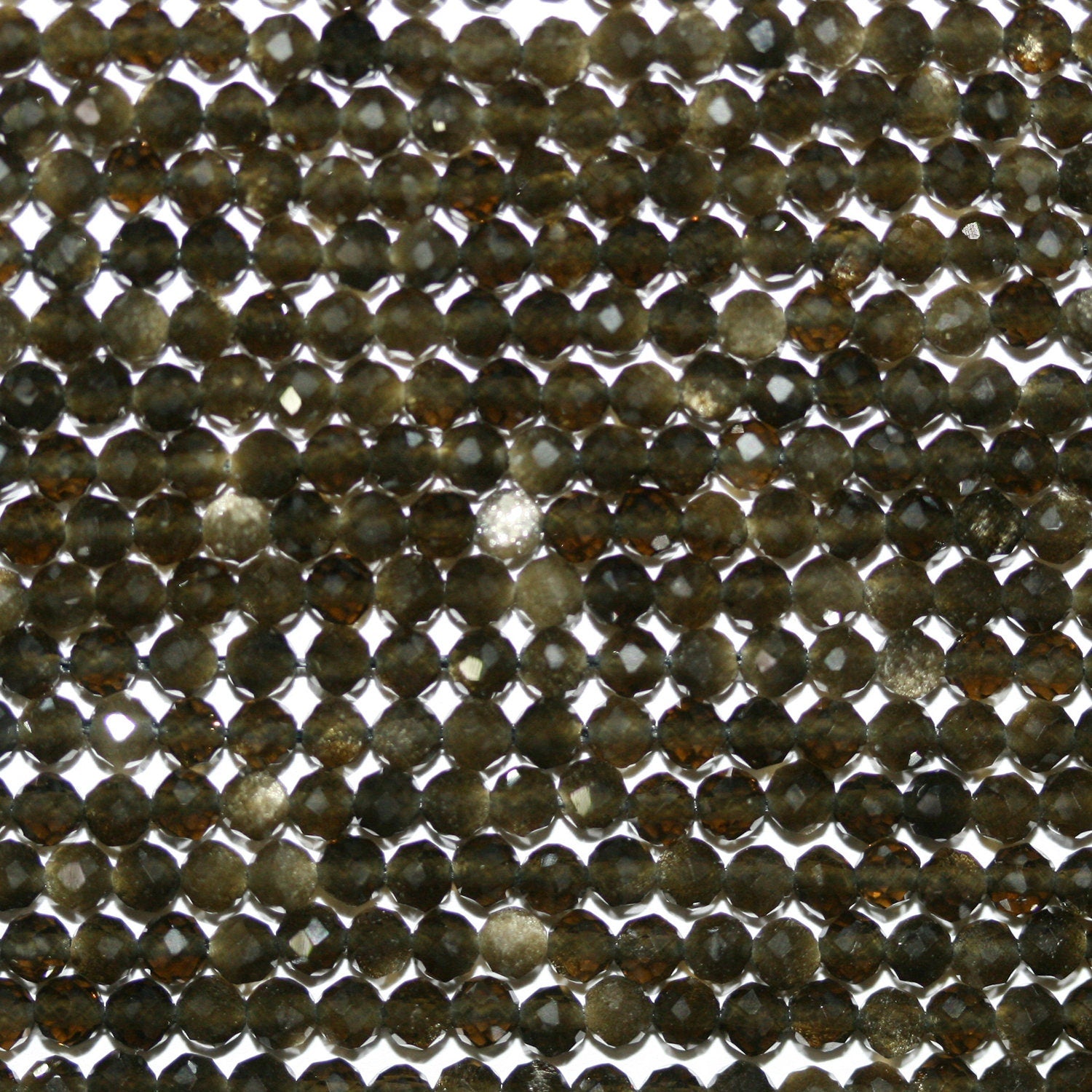 Perles rondes à facettes en obsidienne St de 14 pouces, 3 mm - Fil de 38 cm.