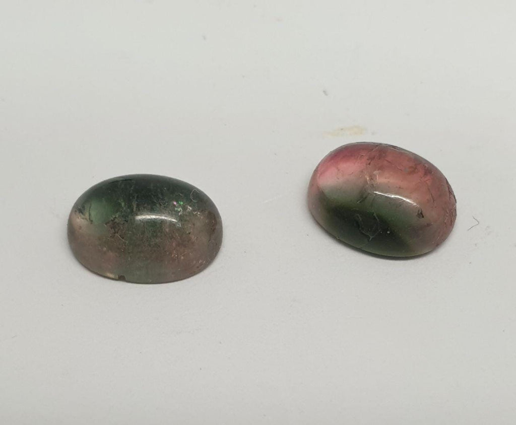 Pair Tourmaline Watermelon Oval Cabochon 8.5x6.5mm.