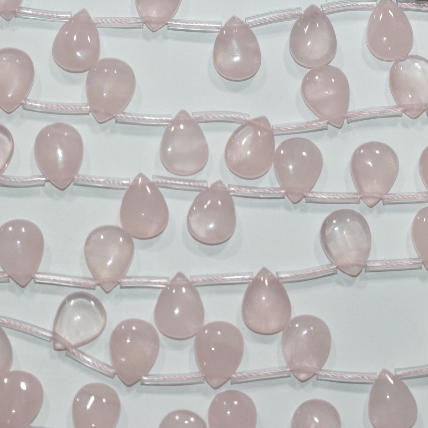 Perles en quartz rose lisse en forme de goutte de 15 pouces, 14 x 10 mm. - Brin de 39 cm.