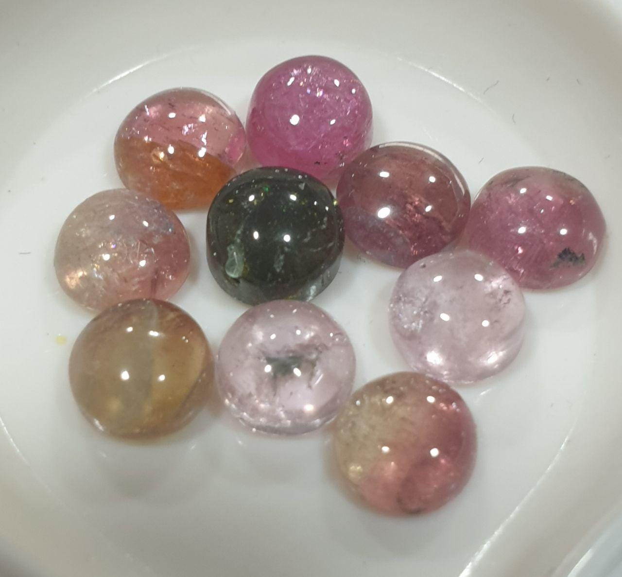 Tourmaline Round Cabochon Lot 6-mm 10pcs- Pink Green  Tourmaline- Untreated Stones