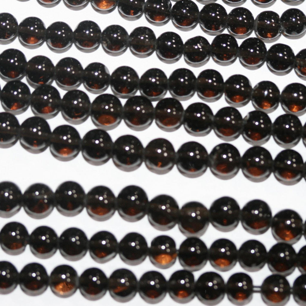 Perles rondes lisses en quartz fumé de 14 pouces (35,5 cm), diamètre 5 mm, longueur 37 cm.