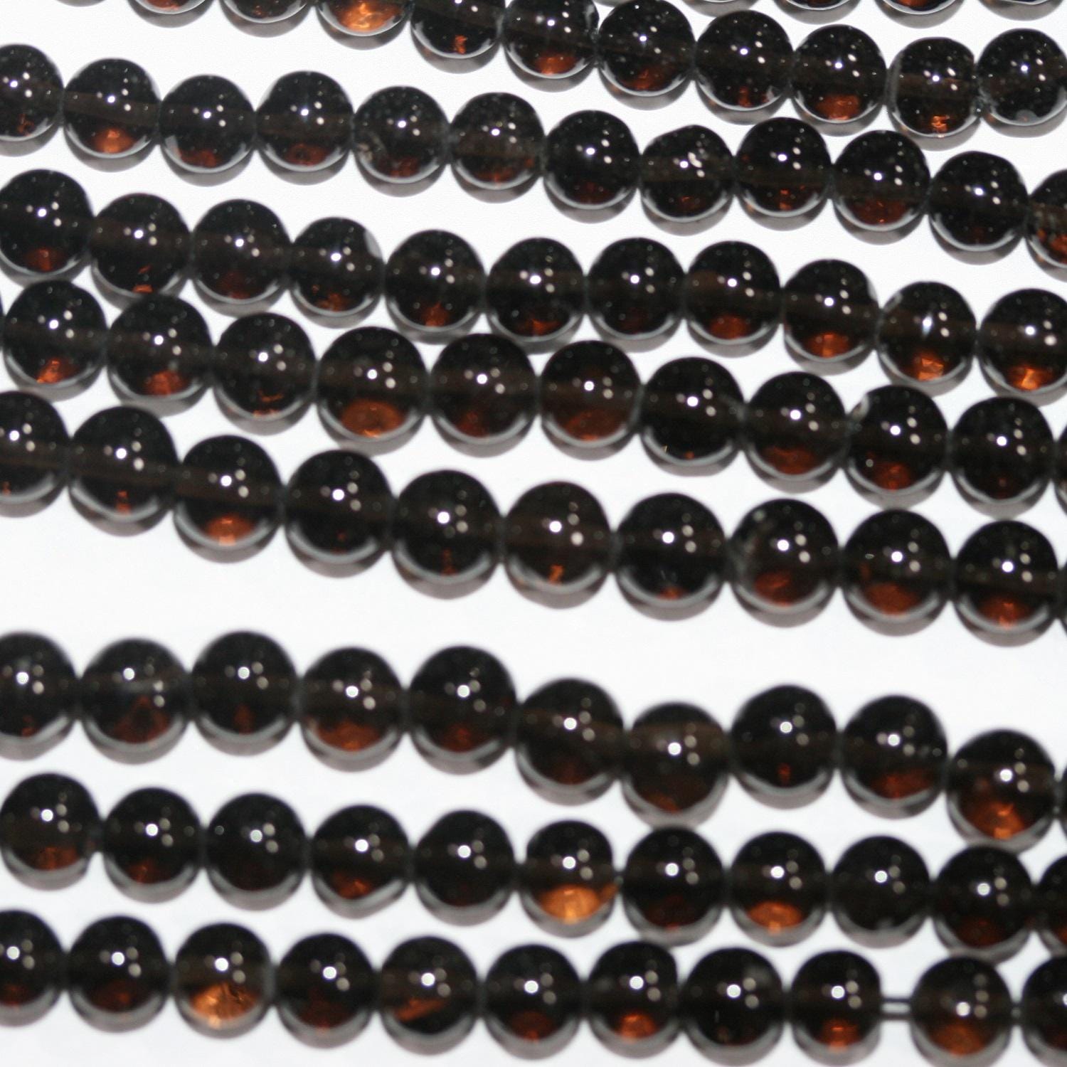 Perles rondes lisses en quartz fumé de 14 pouces (35,5 cm), diamètre 5 mm, longueur 37 cm.