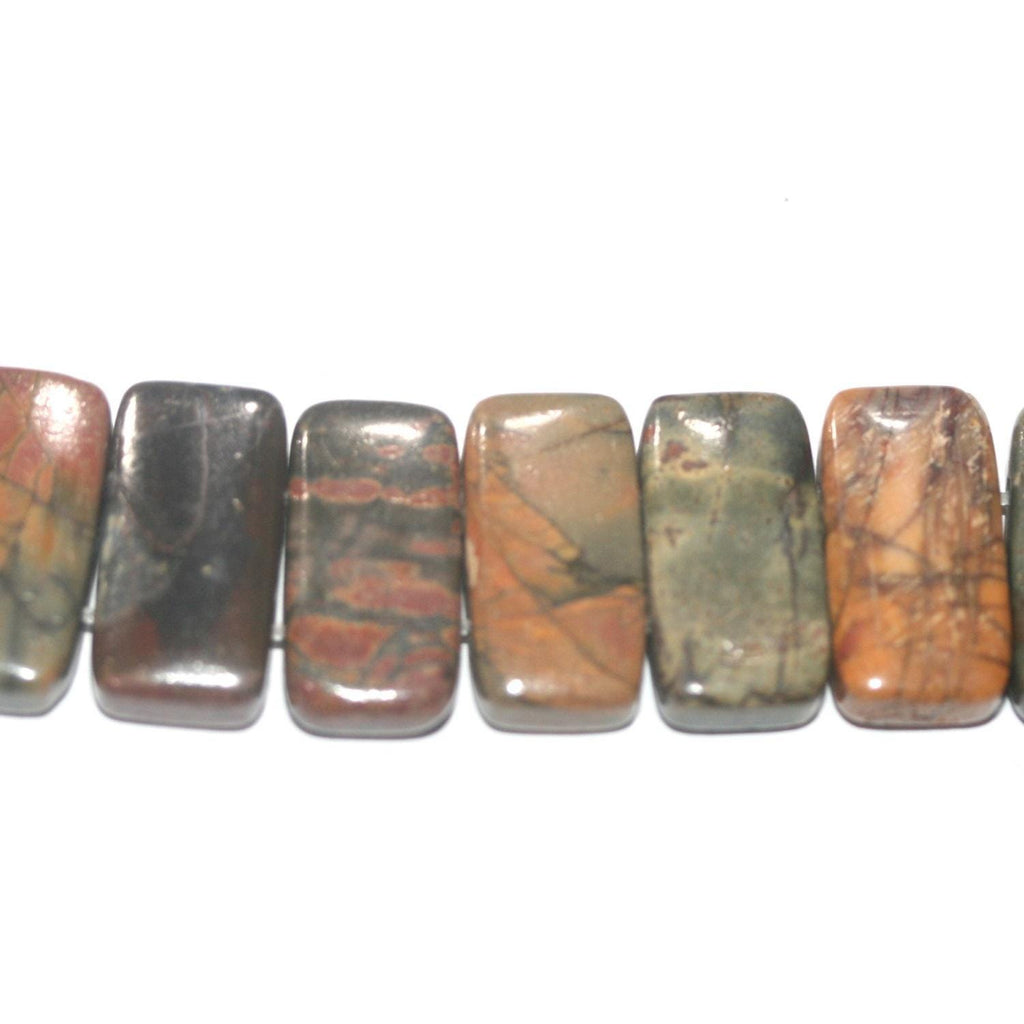 Perles rectangulaires lisses en jaspe Saint Picasso 9" 20x10mm (double perçage). Fil de 21cm.