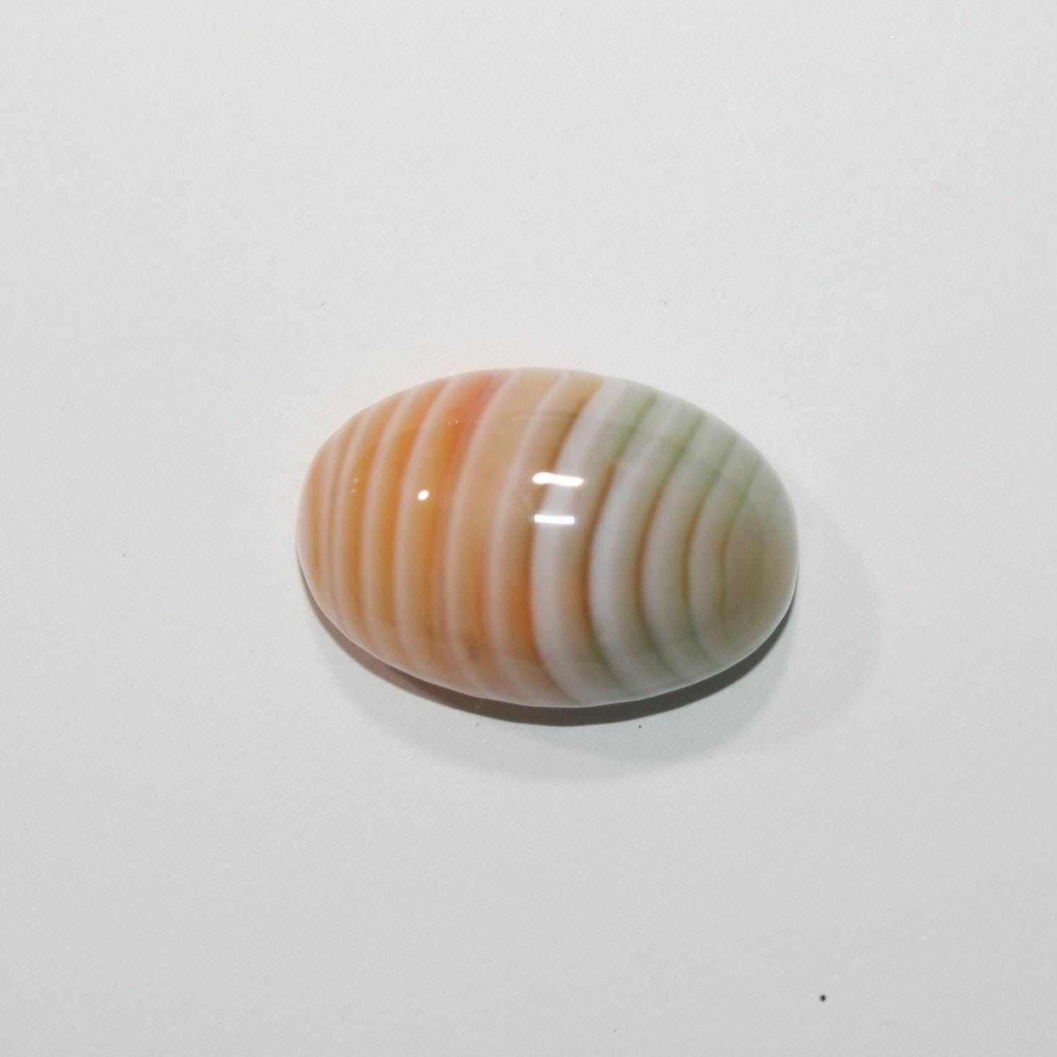 White Green Orange Stripe Agate Cabochon 29.5x20mm 56.42ct.- One Of A kind Gemstone