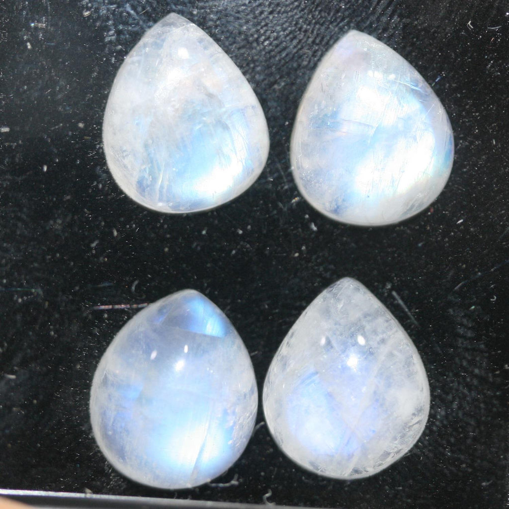 AAA Blue Fire Moonstone  Drop Smooth Cabochon 12x10mm (4pcs).