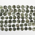 Perles hexagonales à facettes en quartz tourmaliné St de 8 pouces, 9-10 mm - Fil de 20 cm.