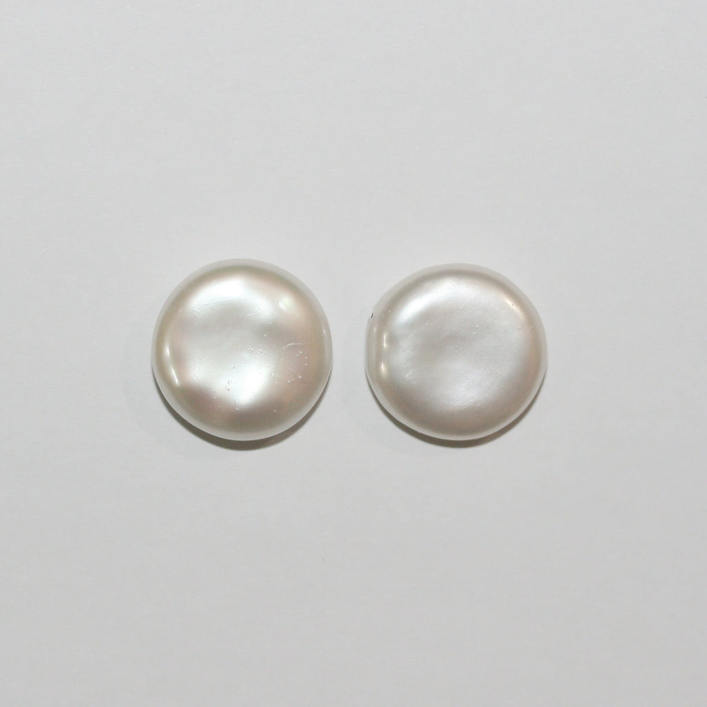 1 Pair Half Drilled Fresh Water Pearl 13mm  Coin Shape  Top Luster Natural Pearl- Price is Per 1 Pair- Pearl Earring-