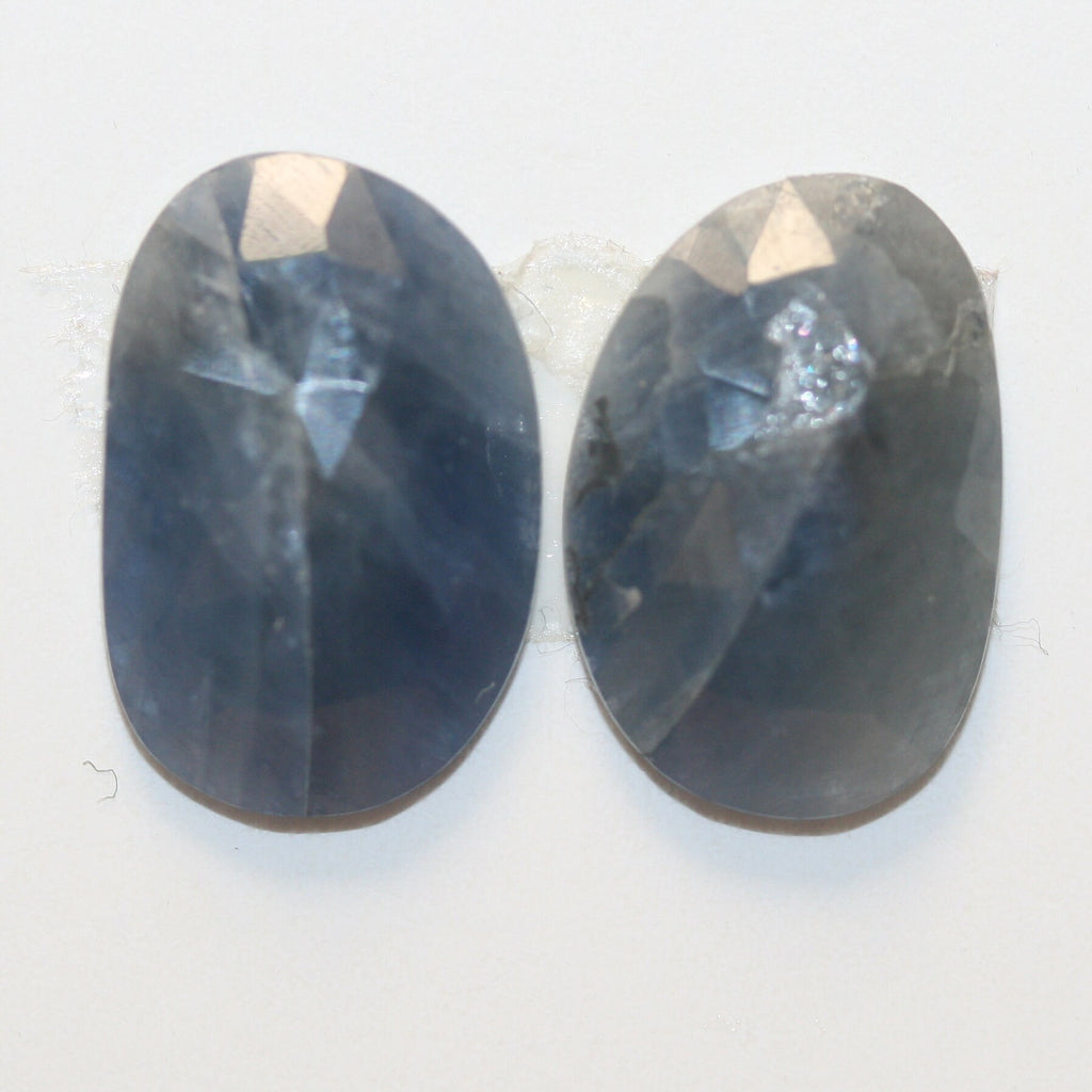 1 Pair Natural Untreated Blue Sapphire 15.5x10.5mm Cabochons Faceted Oval 13.1ct- Natural Gemstones Jewelry Supplier