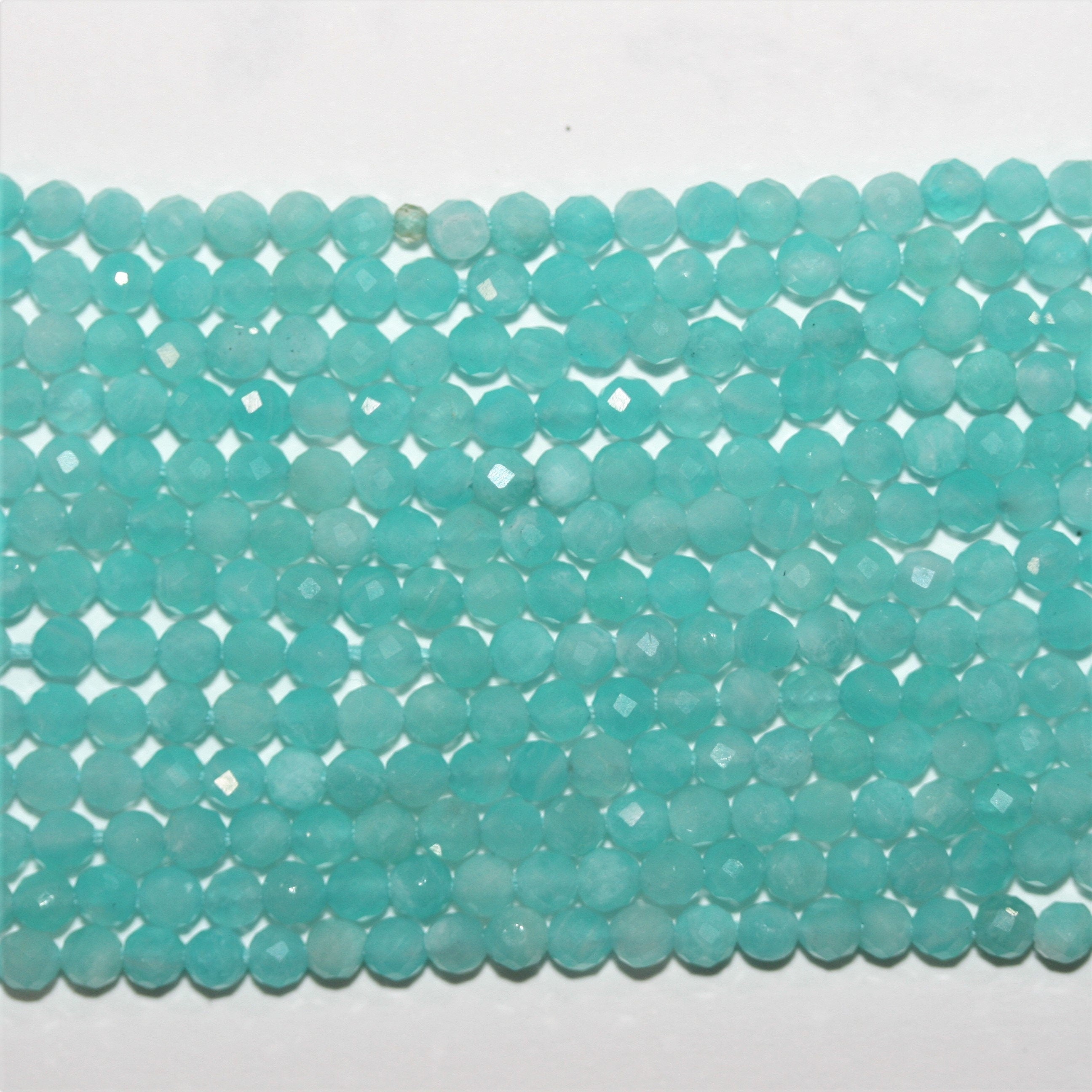 13" St Amazonite Faceted Round Beads 2.5-3mm.-Strand 32cm.
