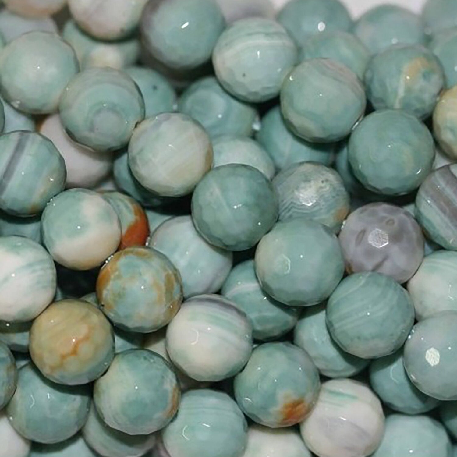 Cuentas redondas facetadas de ágata azul de 16" (10 mm) - Hilo de 40 cm