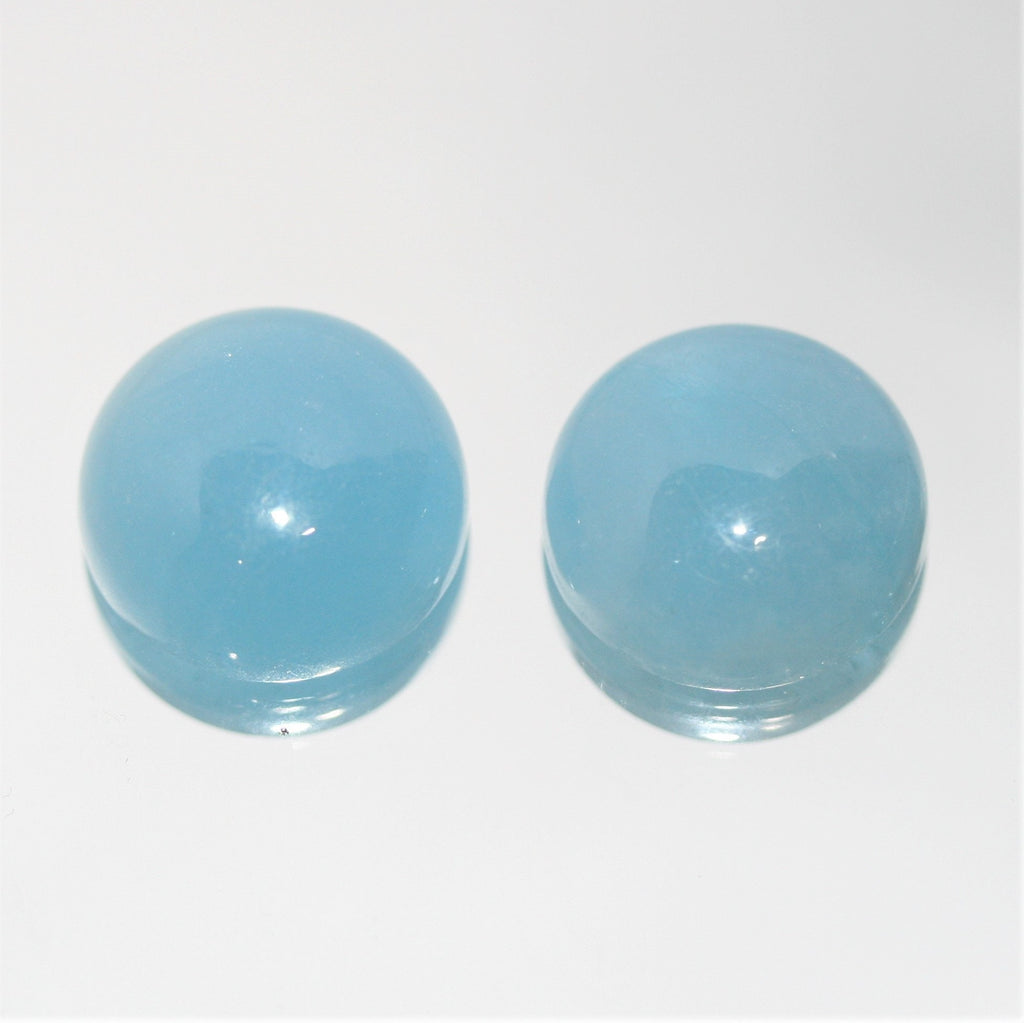 Pair of Aquamarine Smooth Round Cabochon 15mm. (2 pieces).