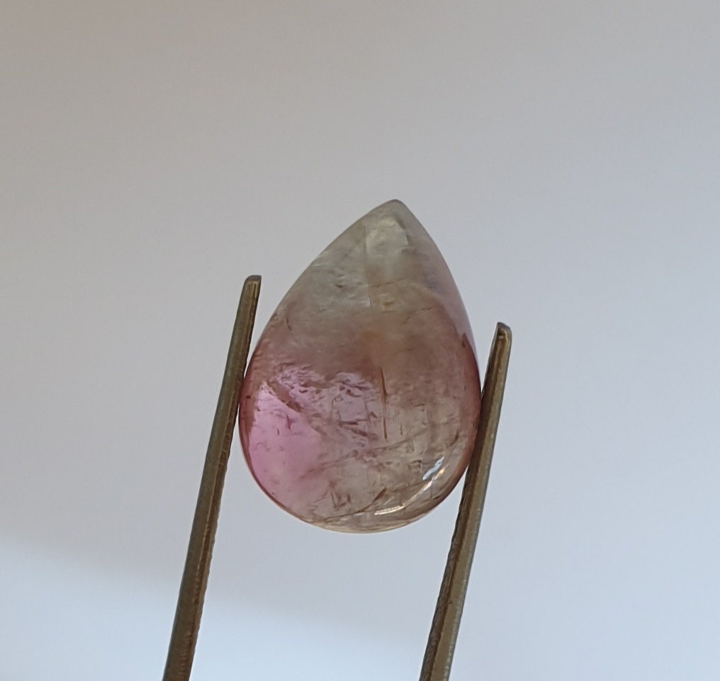 Bicolor Pink And Green Tourmaline Pear Drop 16.3x11.8mm Cabochon 10 Ct- Untreated Stone- Rare Color- Soft Color