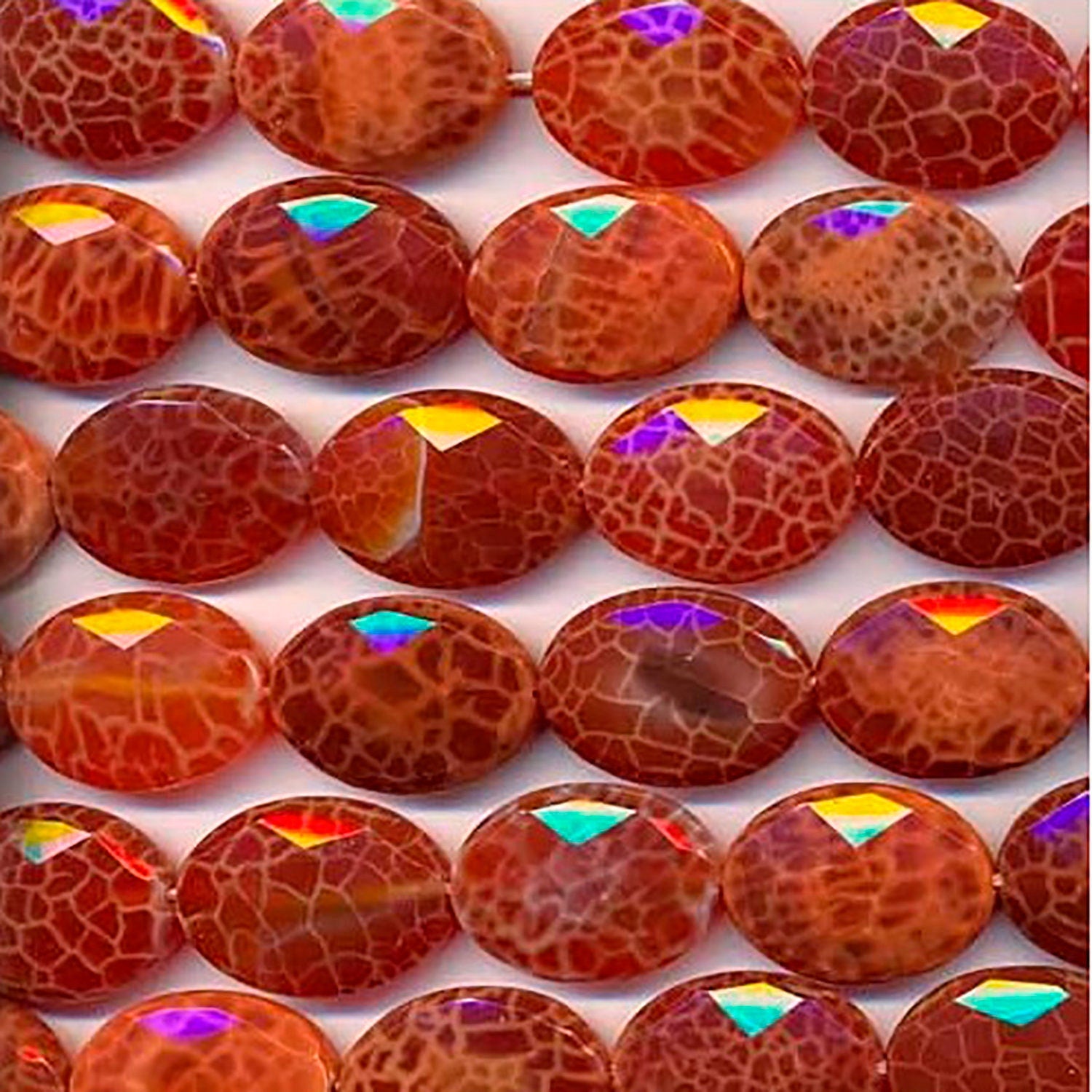 Cuentas ovaladas facetadas de ágata de fuego de San Francisco, 25 x 18 mm, tira de 36 cm