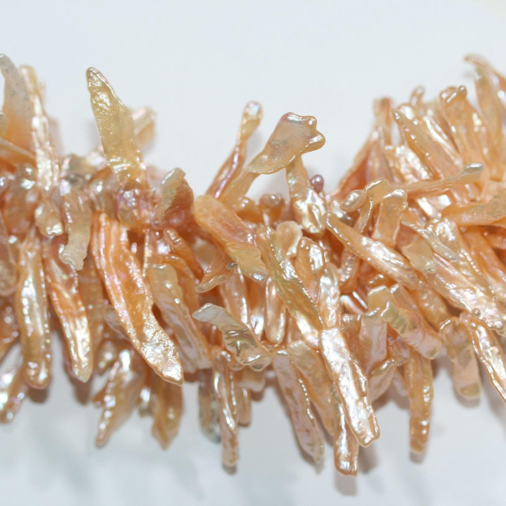 Perles de saumon Biwas d'eau douce St 16" (environ 32 x 6 mm) - Longueur : 40 cm - Perles naturelles - Prix de gros