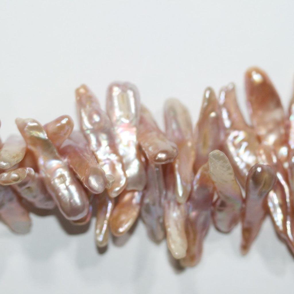 Perlas de agua dulce Biwas color salmón de 40 cm, 35 x 8 mm (aprox.), tira de 40 cm - Precios al por mayor de perlas naturales