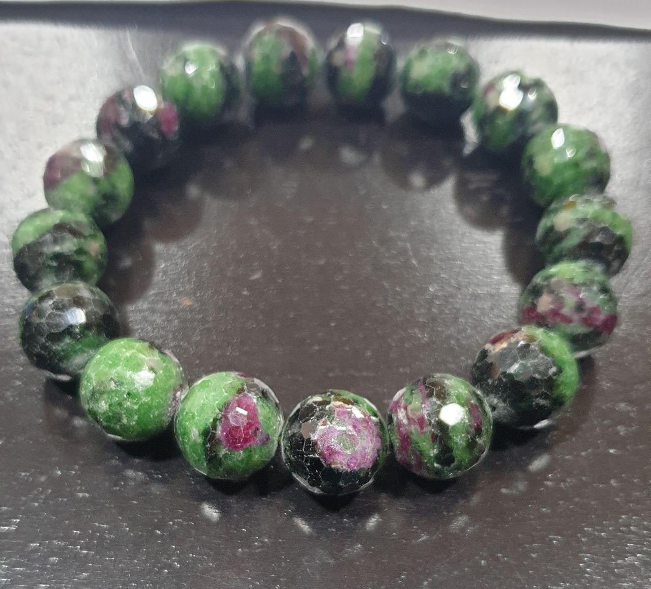 Bracelet extensible en zoïsite rubis, perles rondes de 12 mm - Fournisseur de bijoux - Pouvoir de guérison - Tanzanie