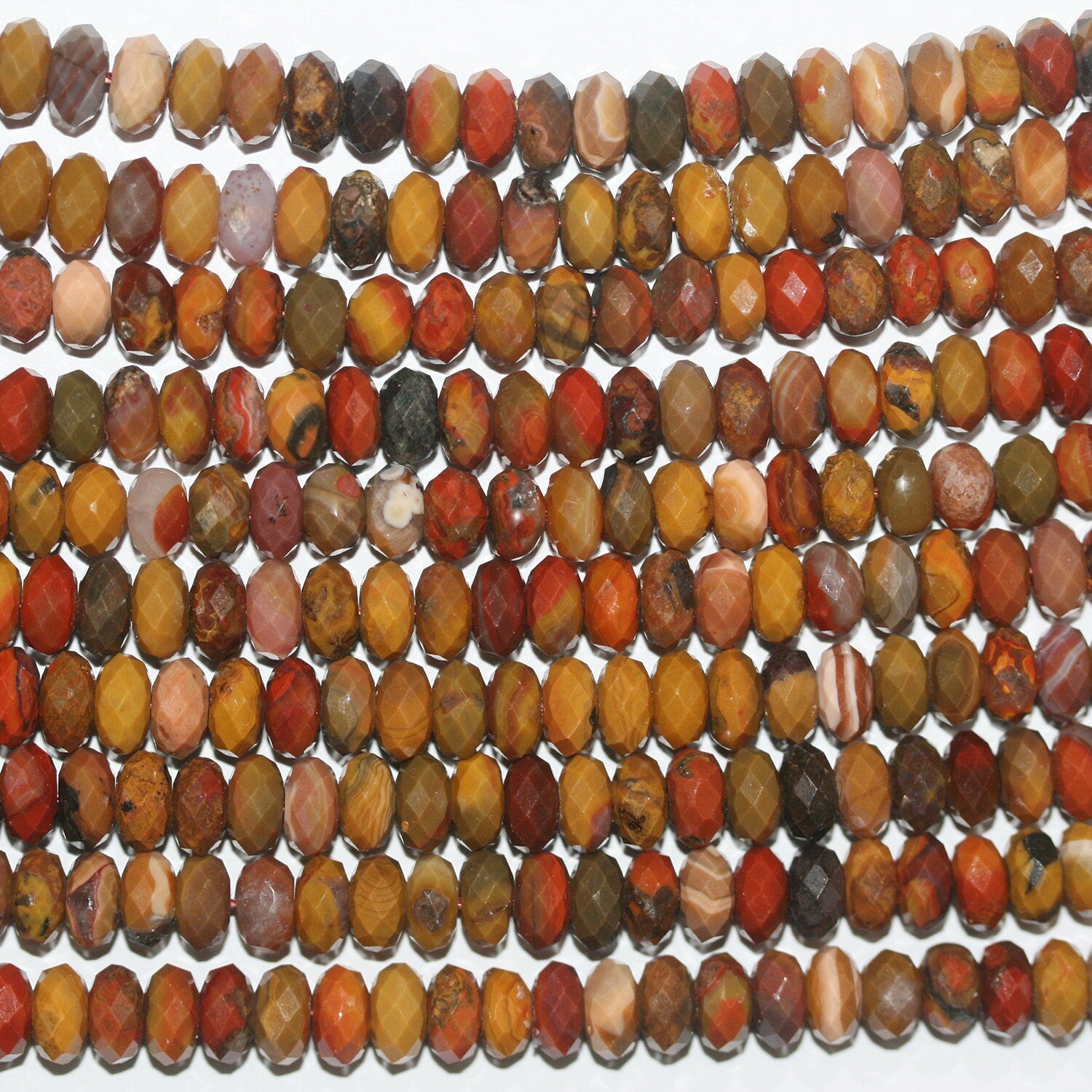 Cuentas redondas facetadas de jaspe San Picasso de 16" de 8 x 4 mm, hilo de 40 cm.