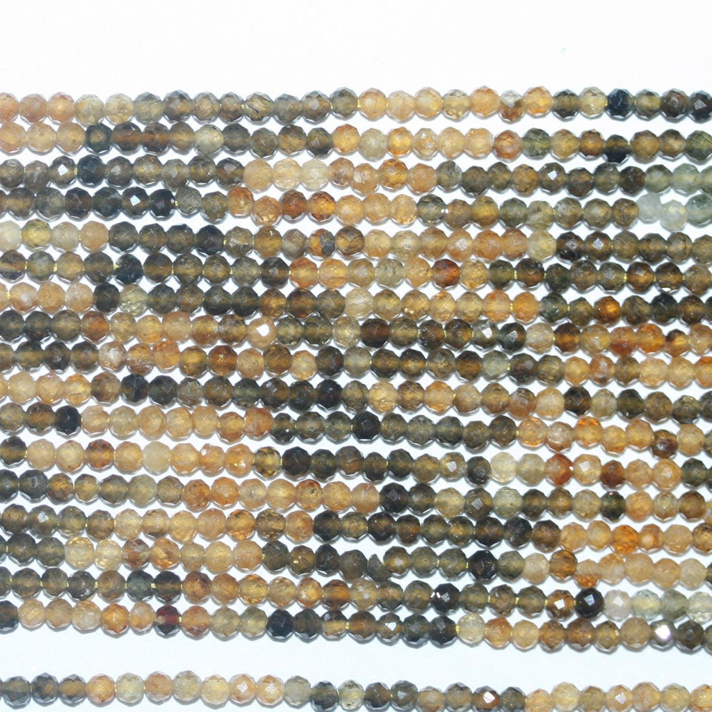 15" St Brown Tourmaline Round Facetted Round Beads 2-2.5mm.-String 39cm.