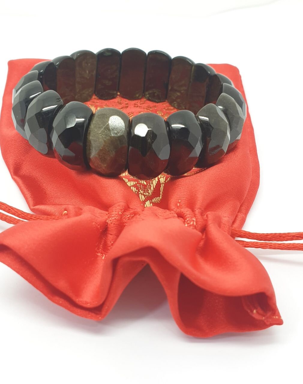 Bracelet extensible en obsidienne dorée à facettes, perles à facettes 20 x 12 mm - Fournisseur de bijoux à double perçage - Pouvoir de guérison