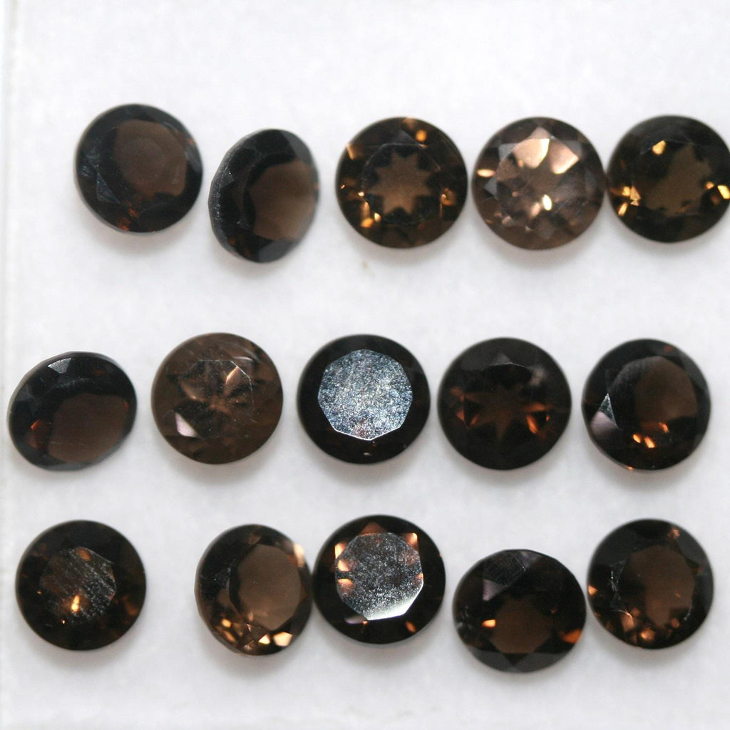 Lote de 15 cuentas redondas facetadas de cuarzo ahumado de 6 mm