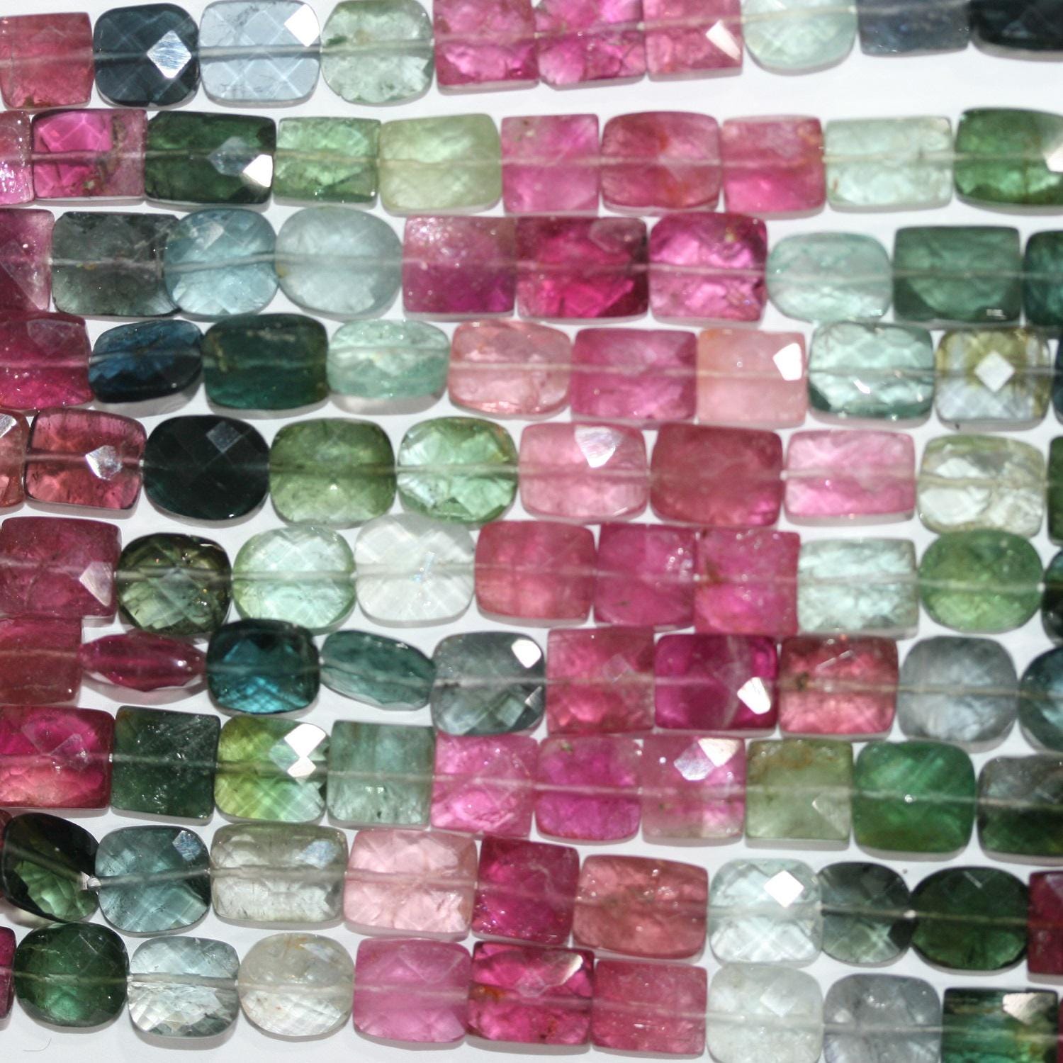 12" St Tourmaline Faceted Rectangle Beads 9x7mm. Approx.-Strand 35cm.